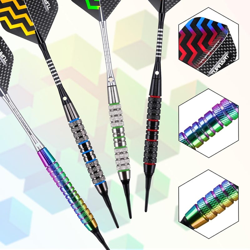 Turnart Darts Plastic Tip - Professional Soft Tip Darts Set for Electronic Dartboard 12 Pcs 18 Grams with 50 Extra Tips 24 Flights 2 Flight Protctors and Tool Kit Gift Darts - Image 5